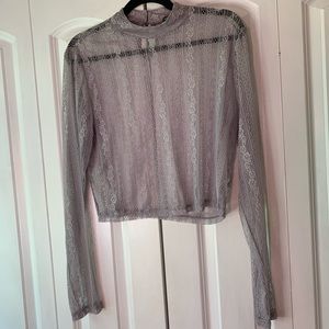 Lilac stretch lace crop mock neck long sleeve top
